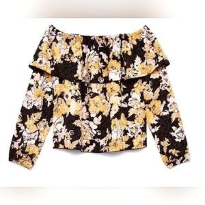 Aritzia Wilfred Black And Yellow Floral Off The Shoulder Top Size XS